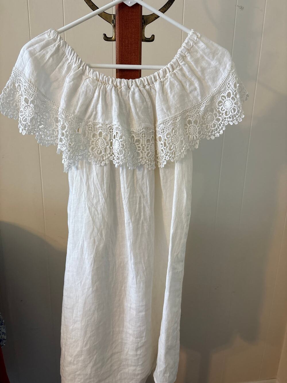 White Linen and Eyeless Lace Dress by Sunflower Sz Medium